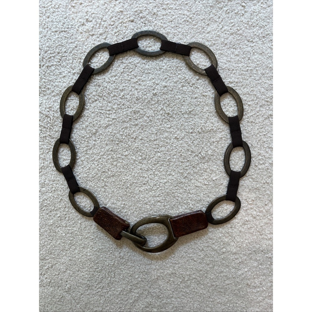 Suzi Roher Canada Oval Chain Brown Leather Belt Stretch Western Boho Artsy